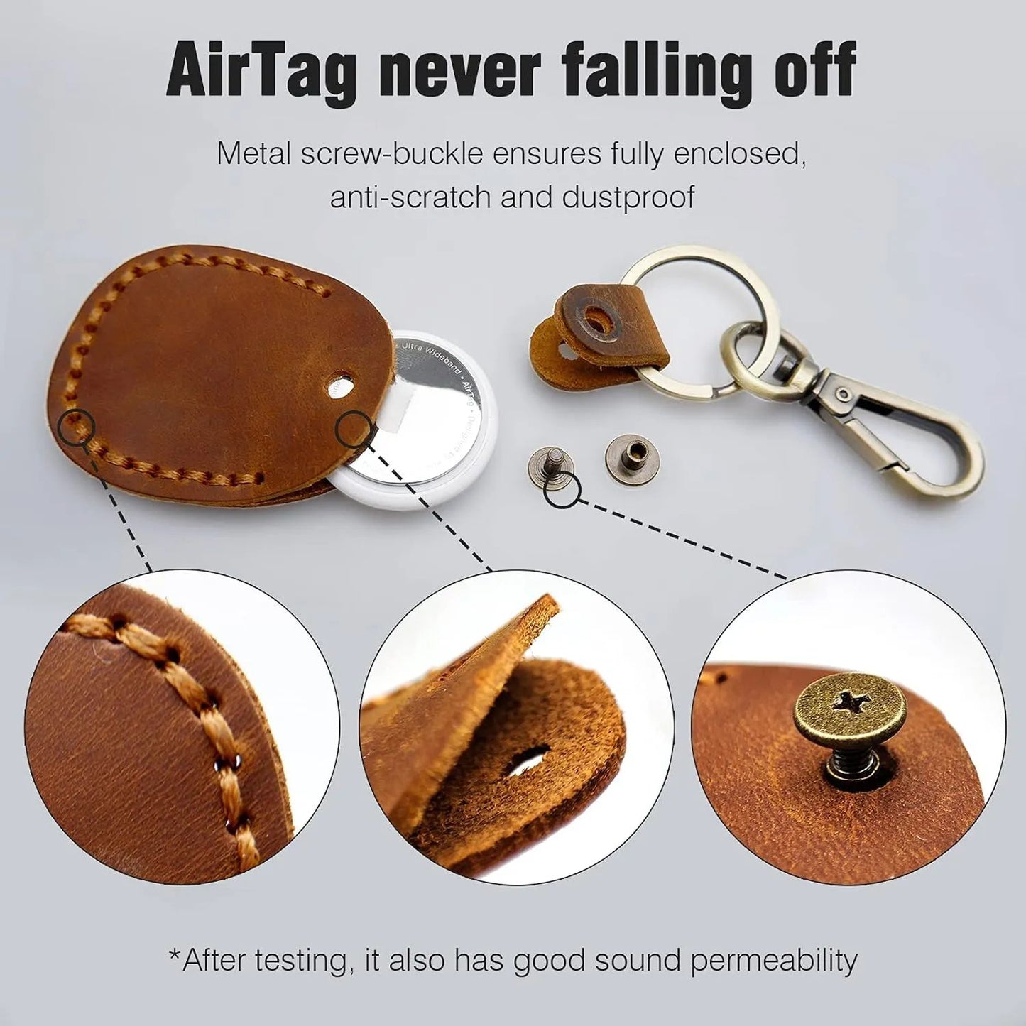 2/1 Pack Genuine Leather AirTag Keychain Holder . Secure Key Chain Case for Pet Collar Luggage Bag Full Cover Protective Keyring