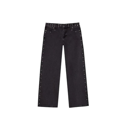 Women Y2K Vintage Jeans Patchwork Leopard Star Pattern Metal Rivet Jeans Female Baggy Casual Straight Leg Pants Women Clothing