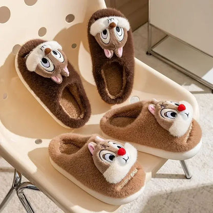 Chinelo de algodão de pelúcia com desenho animado Disney Tico e Teco, fofo, para homens e mulheres, confortável, macio, antiderrapante, resistente ao desgaste e quente para o inverno