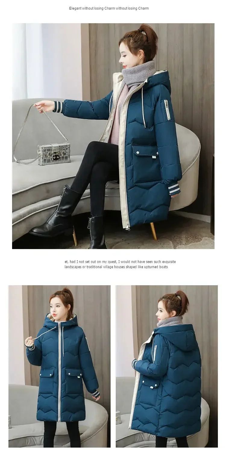 2025 Winter Women Jacket Coats Long Parkas Female Down Cotton Hooded Overcoat Thick Warm Jackets Windproof Casual Student Coat