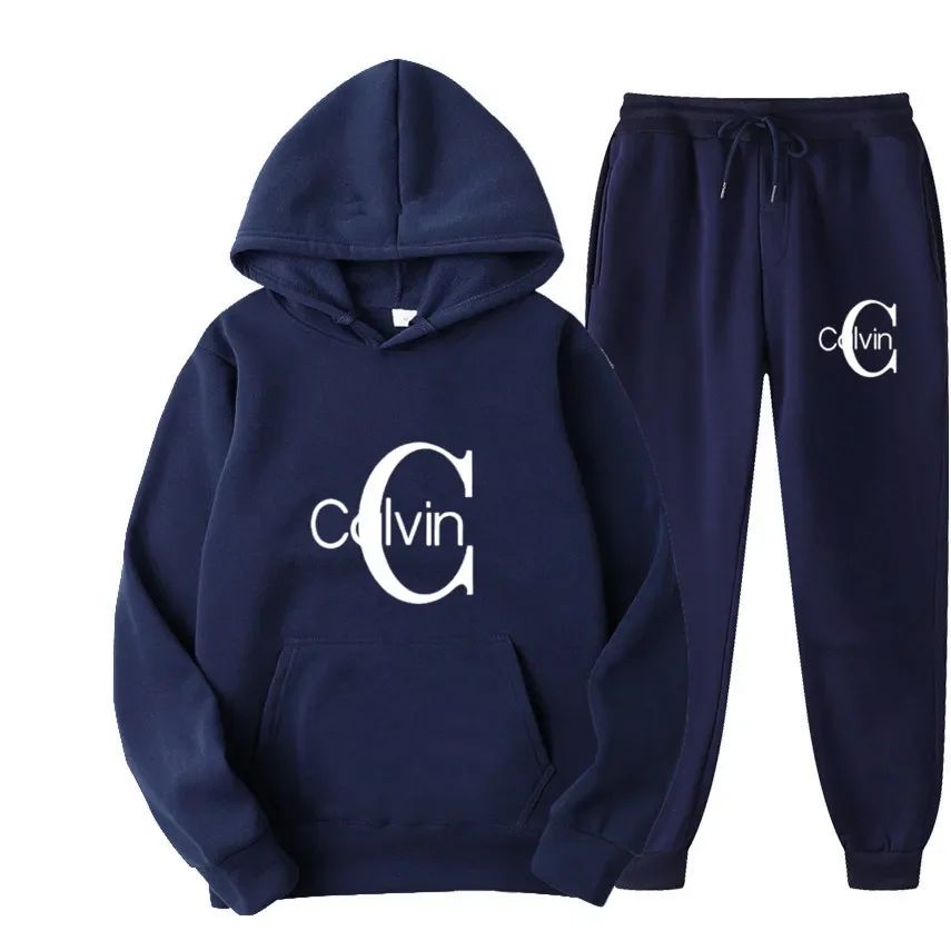 The new men's sportswear brand set of casual sportswear, men's autumn and winter set hoodie + long pants for warmth