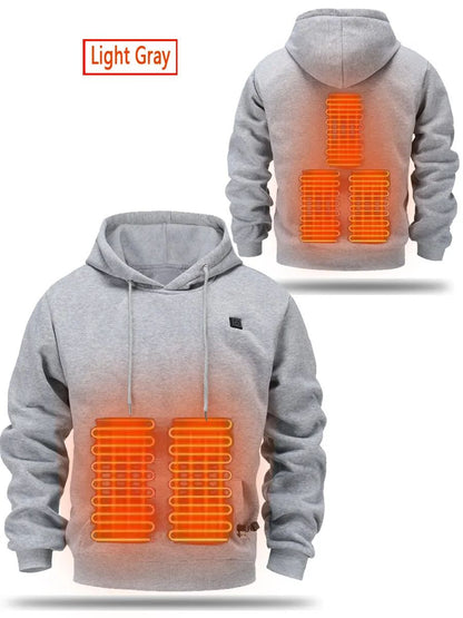 Cross-Border Men's USB Heated Fleece-Lined Sweatshirt Warm Outdoor Casual Clothing Electric Heating Hooded Sweatshirt
