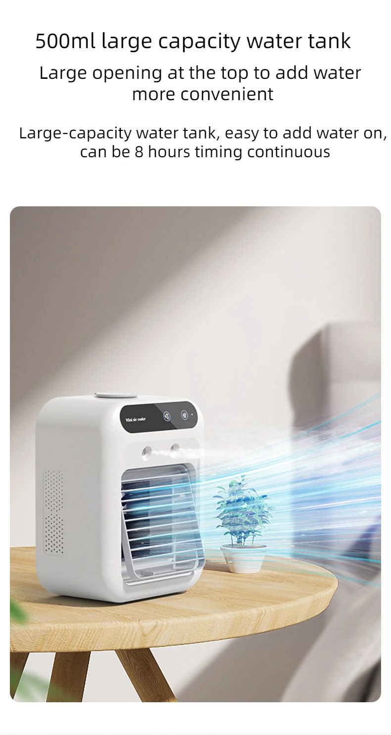 Ventilador de mesa USB Mini resfriador de ar com tanque de água Dispositivo de resfriamento pessoal portátil Bateria de lítio de 1800mAh Ventilador de operação de baixa voltagem