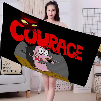 Cartoon C-Courage C-Cowardly Dog Bath Towel Microfiber Soft Absorbing Breathable For Girl Kids Decorative Cartoon Beach Towel