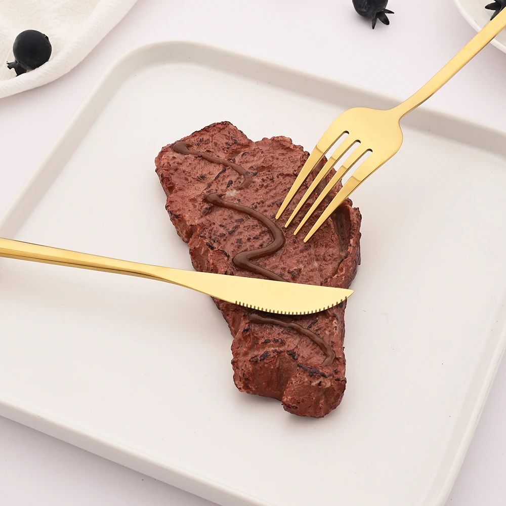 4Pcs Black Gold Dinnerware Tableware Set Mirror Stainless Steel Cutlery Kitchen Knife Fork Spoon Restaurant Wedding Flatware Set