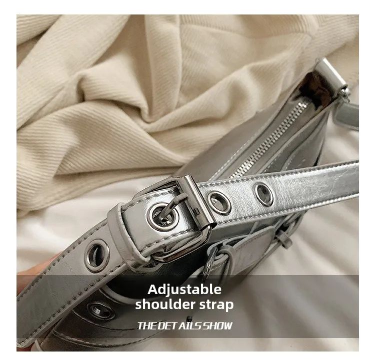 Red Vintage Shoulder Bag Y2K Belt Design PU Leather Underarm Bags for Women Trend Hot Cool Girl Crossbody Bag Punk Style Handbag