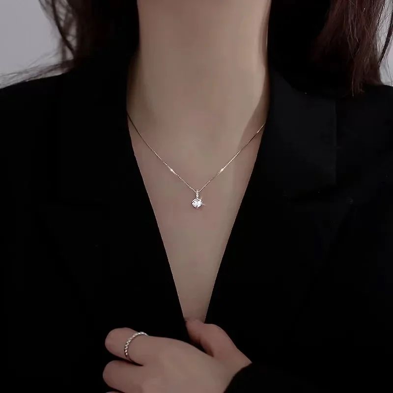 Colar de Prata Esterlina 925 com Zircônia Redonda Estilo Minimalista Charm Choker Pingente Presente de Festa para Joias Finas Femininas