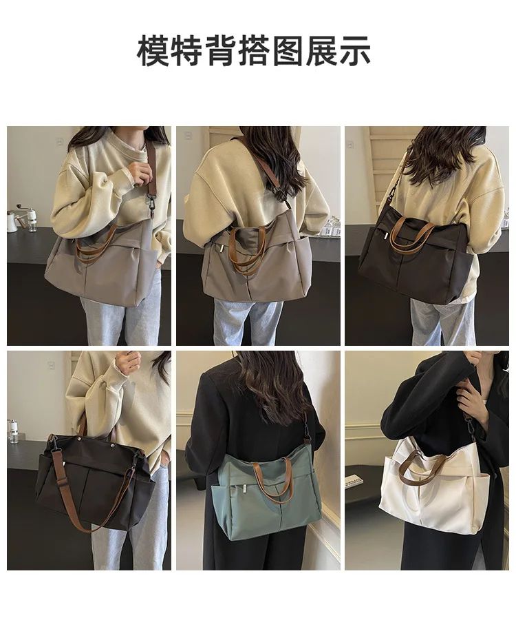 Designer Women's Tote Bag Spacious Nylon Handbag Multiple Pocket Large Capacity Commuting Shoulder Bag Lightweight Shopping