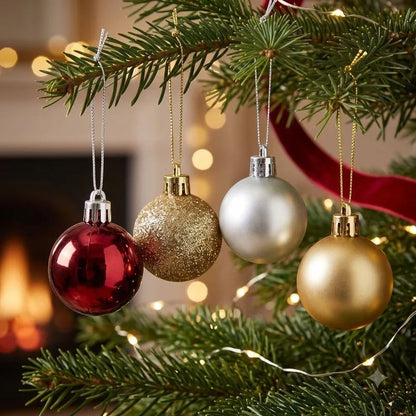 Mini Red Christmas Baubles Gloss Matte Glitter Hanging Balls Ornaments for Xmas Tree Home Winter New Year Holiday Party Decor