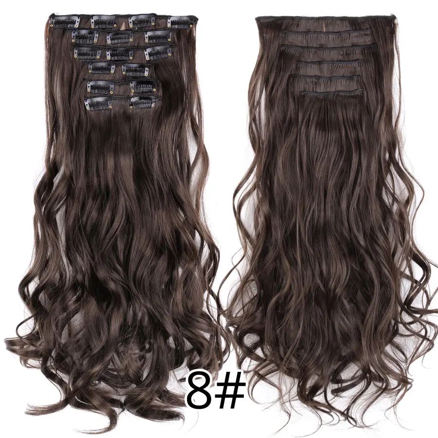 22 Polegadas Sintético Cabelo Liso Longo 16 Clipes 6 Peças/Conjunto Apliques de Cabelo Loiro Preto Resistente ao Calor Para Mulheres