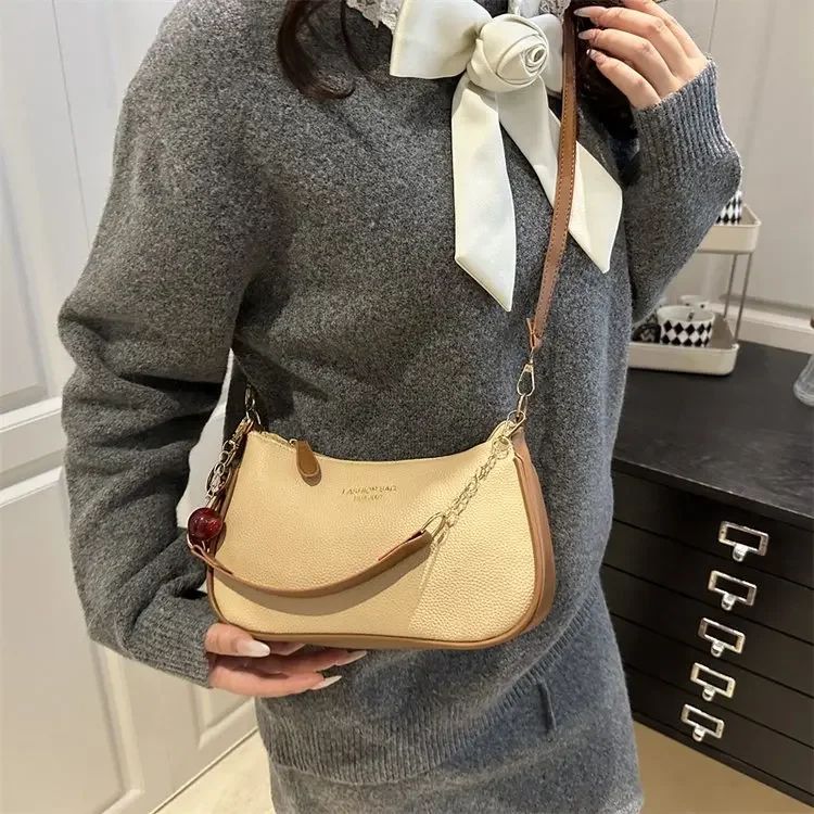 Cherry Pedant Shoulder Underarm Bag Women's Fashion Handbags Causal Hobos Purses Ladies Hand Bags Pu Leather for Work Travel