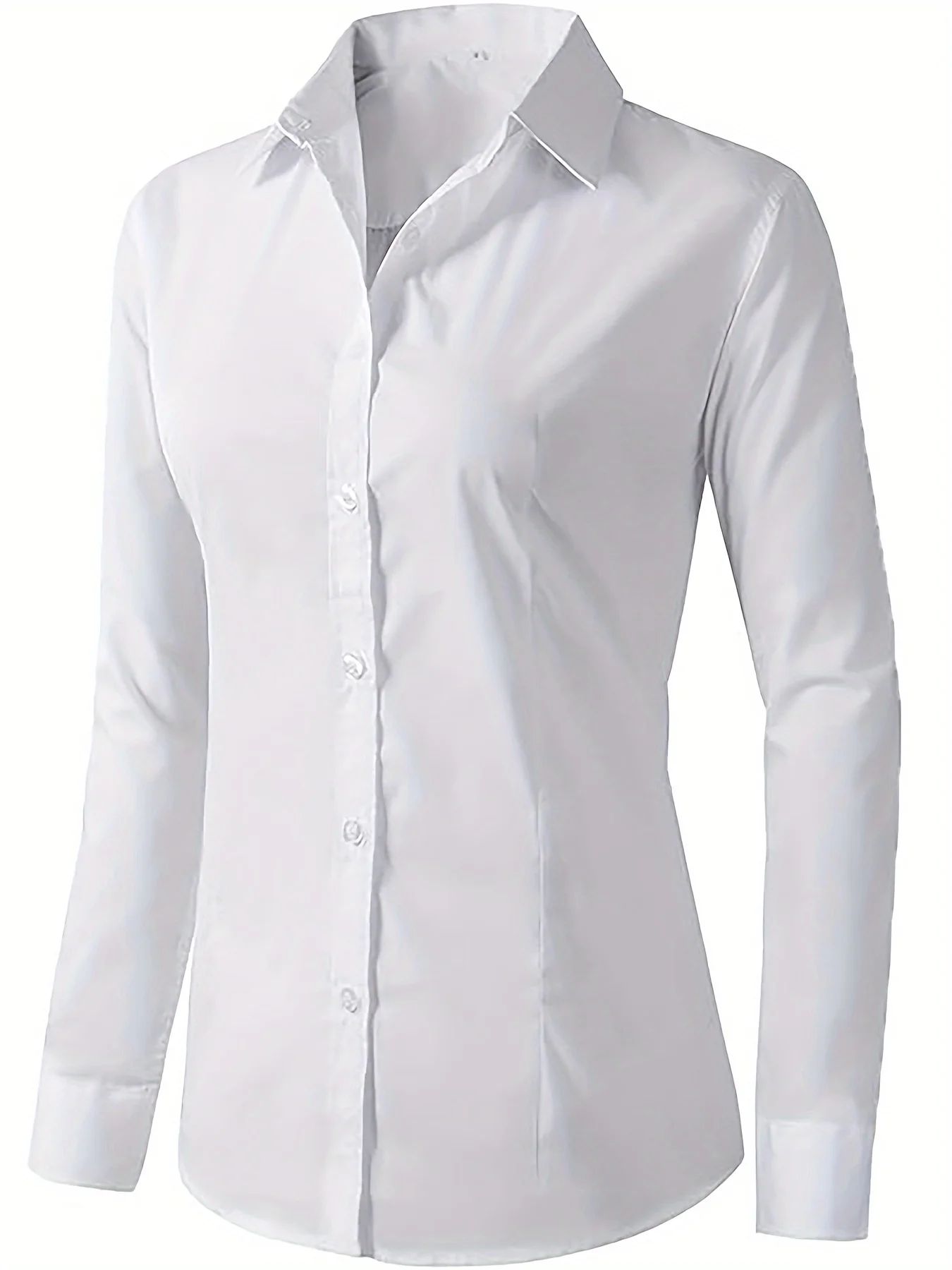 Solid Button Front Shirt, Elegant Long Sleeve Lapel Shirt for Spring Fall Fashion Women's Clothing Basic Blouses OL Womens Tops