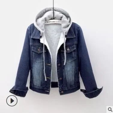 Women Denim Coat Hooded Single Breasted Button Jackets Hooded Patchwork Outerwear Cardigan Solid Pockets Streetwear Warm