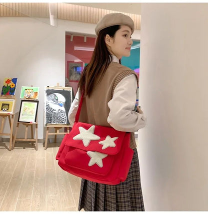 Women Star Pattern Y2k Messenger Bag Casual Tote Lady Simple Large Capacity Shoulder Bag Girl Travel School Bookbag Handbag