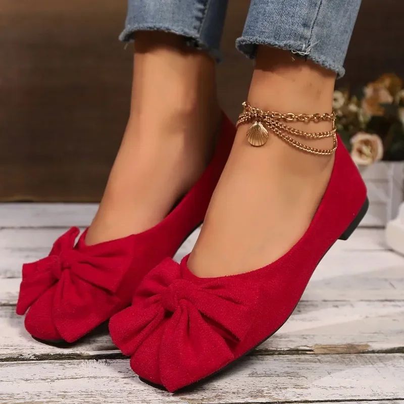 Women's Flat Shoes 2025 Hot Sale Ladies Slip on Flats Outdoor Women Round Toe Bow Tie Soft Bottom Plus Size Shallow Shoes Female