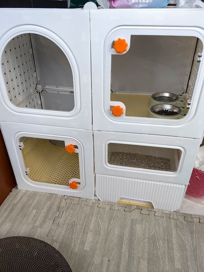 Gaiola Compacta para Gatos com Banheiro Tudo-em-Um Casa de Gatos Interna para Pequenos Espaços Mansão de Gatos com Economia de Espaço Placa de Caverna DIY Vila para Gatos