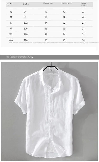 Short Sleeve Linen Shirt Men Simple Casual Retro Loose Style Youth Thin Basic Half Sleeve Cotton Linen Clothing