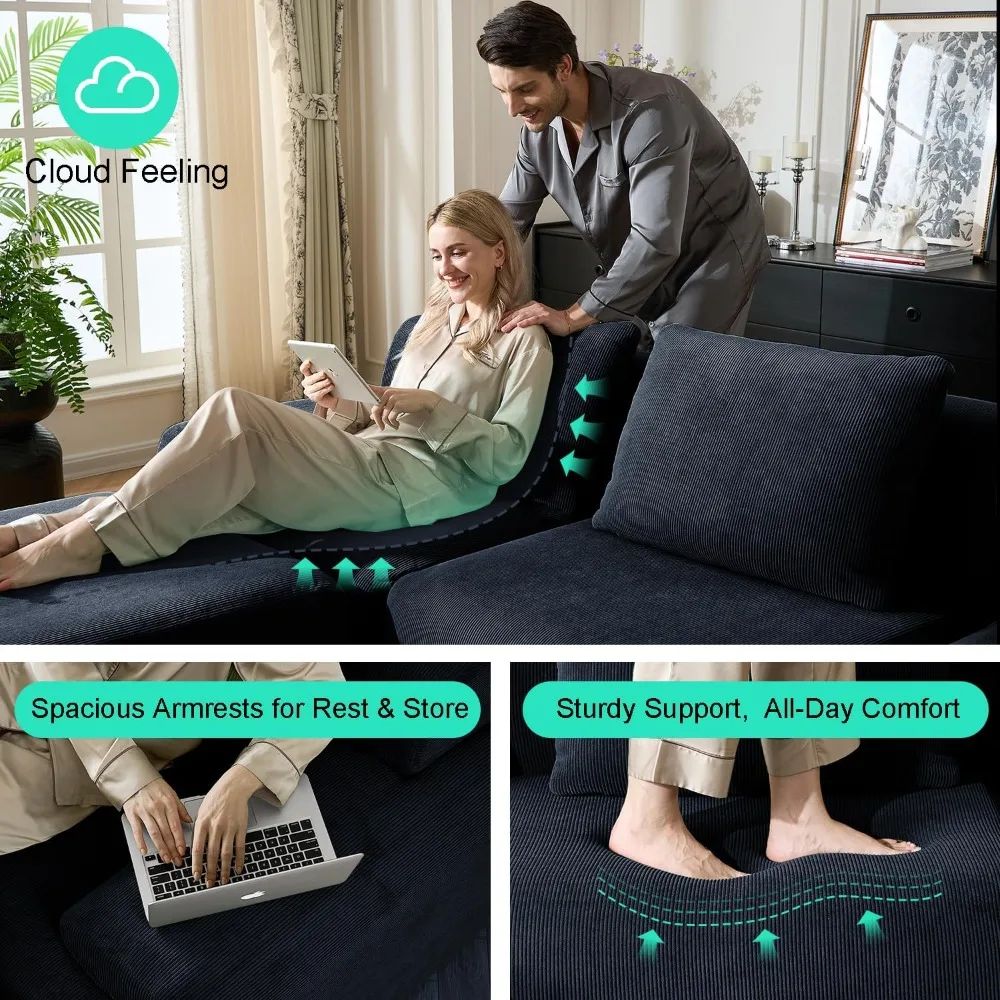 Oversized U-Shaped Corduroy Sectional Sofa Set with 2 Ottomans Deep Seat Boneless Comfortable Living Room Couch