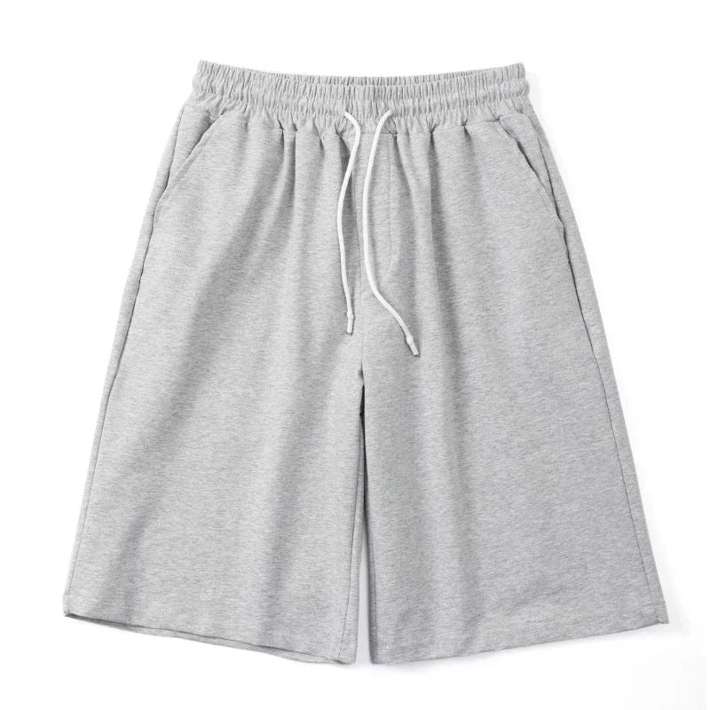 Summer New Y2K Solid Color Cotton Loose Men's Sports Pants Shorts Street Wear Simple Drawstring Straight Casual Shorts Male