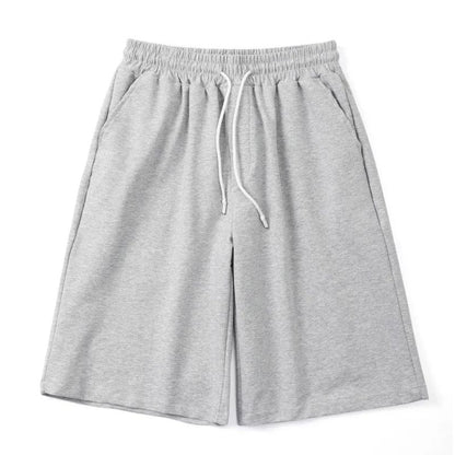 Summer New Y2K Solid Color Cotton Loose Men's Sports Pants Shorts Street Wear Simple Drawstring Straight Casual Shorts Male