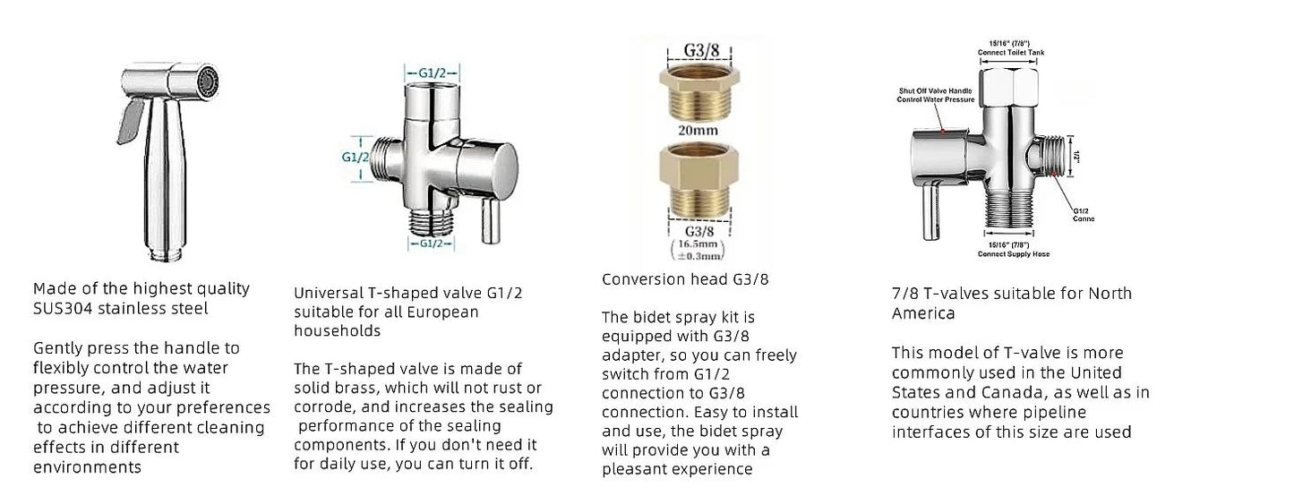 Handheld Bidet Toilet Sprayer Jet Kit Stainless Steel Shattaf Sprayer Kit Bathroom Personal Hygiene