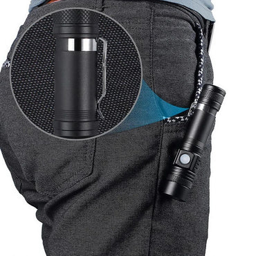 Ultra Bright LED Flashlight Type-C Rechargeable Zoom Lamp with Clip T6 Tactical Torch for Outdoor Camping Hiking Cycling Lantern