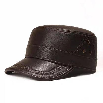 Genuine Leather Cap Men's Flat Caps Military Hat Elegant Man Baseball Cap British Vintage Cowhide Warm Hat Adjustable 55 60cm