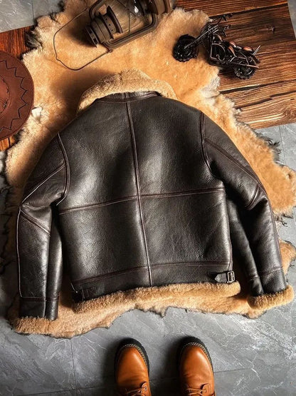 New Fashion 2024 Men's Winter Coat Genuine Leather Natural Sheepskin Shearling Jacket Thick Wool Liner Brown Plus Size XXXXXXL
