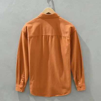 Cargo Shirt Men Spring Autumn Double Pocket Long Sleeve Shirts Male Casual Pure Cotton Orange Shirt Japanese Fashion Loose Shirt