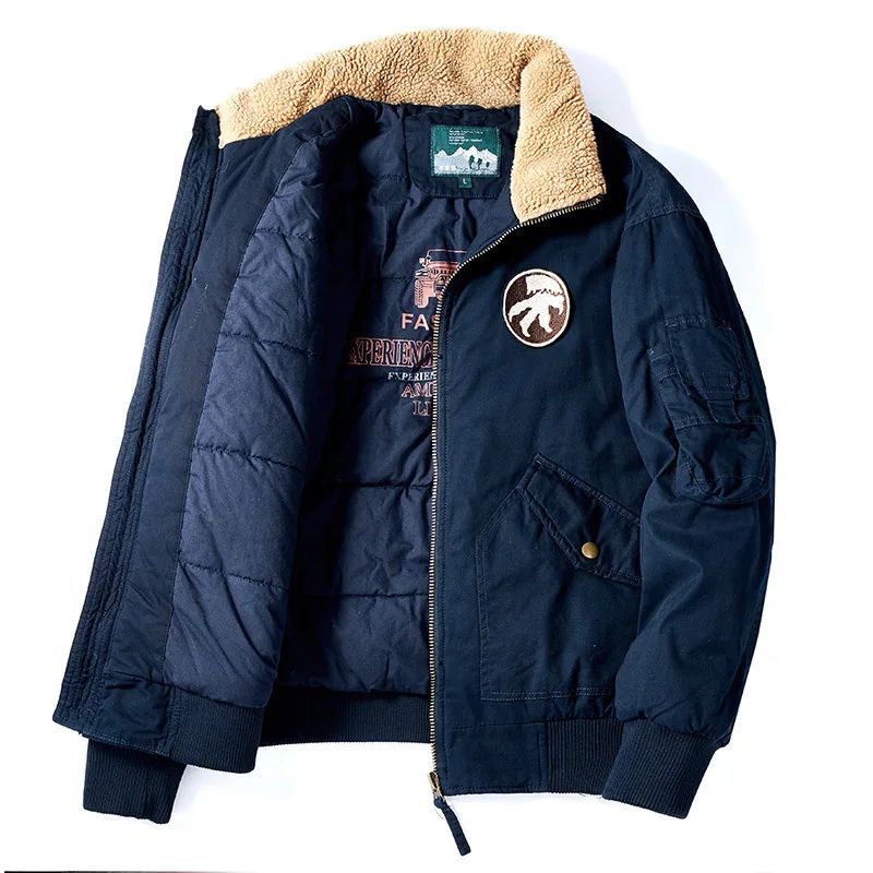 Winter Men Aviator Jackets Casual Loose Male Outerwear Bomber Coats Thickened and Flannel Jackets Thicker Warm Workwear Parkas
