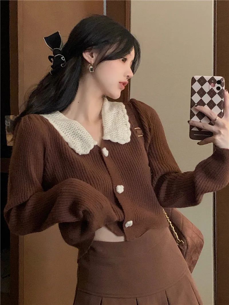 Vintage Brown Pleated Skirt Women Spring Summer Korean Style Y2K High Waisted A-line Mini Skirts Preppy Style Girls Causal