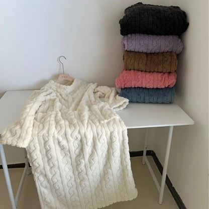 Thickened Warm Bathrobe Women Coral Velvet Padded Pajamas Dress Winter College Student Homewear Plus Size Ladies Striped