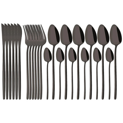 24Pcs Stainless Steel Dinnerware Set Kitchen Fork Spoon Knife Dinner Cutlery Set White Silver Western Flatware Tableware Set