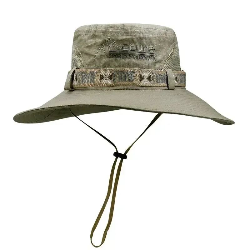Summer Bucket Hat Outdoor UV Protection Wide Brim Panama Safari Hat Mesh Fisherman Beach Cap for Hiking Cycling Fishing Hat