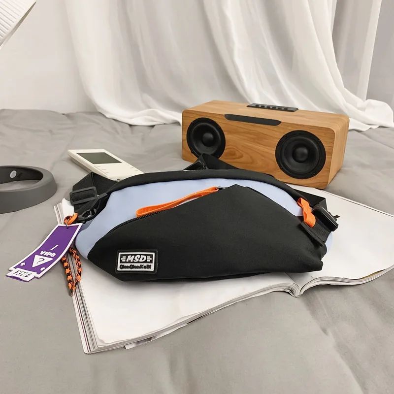 Couple style color blocked large capacity fashionable single shoulder crossbody bag, casual sports chest bag waist bag