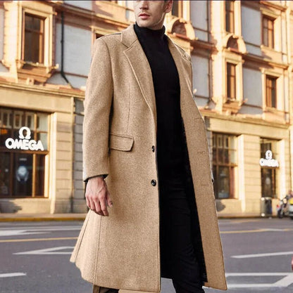 LIBIELIY Autumn And Winter Casual Men's Clothing, British Style Woolen Overcoat, New Korean Style Solid Color Long Windbreaker S