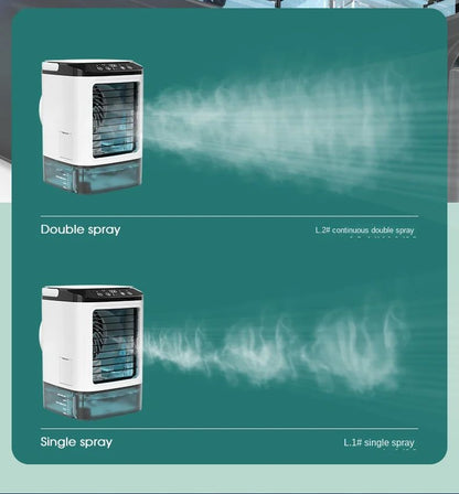 Ar Condicionado de Mesa Portátil Ventilador Pulverizador Duplo Atomização Ultrassônica 3 Velocidades Mudo Refrigerador de Ar Luz Noturna Ventilador Elétrico para Casa