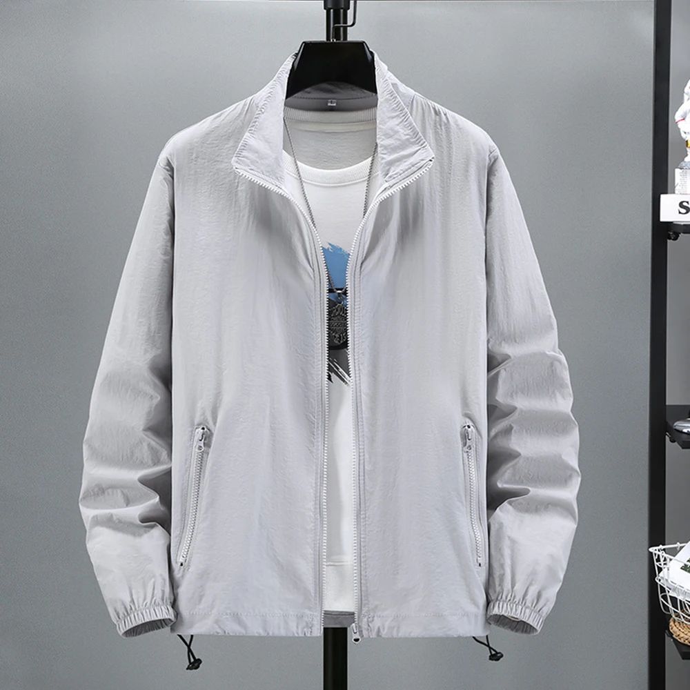 Men Teens Breathable Ultrathin Ultralight Stand Collar Quick Dry Sun-Protective Camping Hiking Jacket Skin Coat Windbreaker