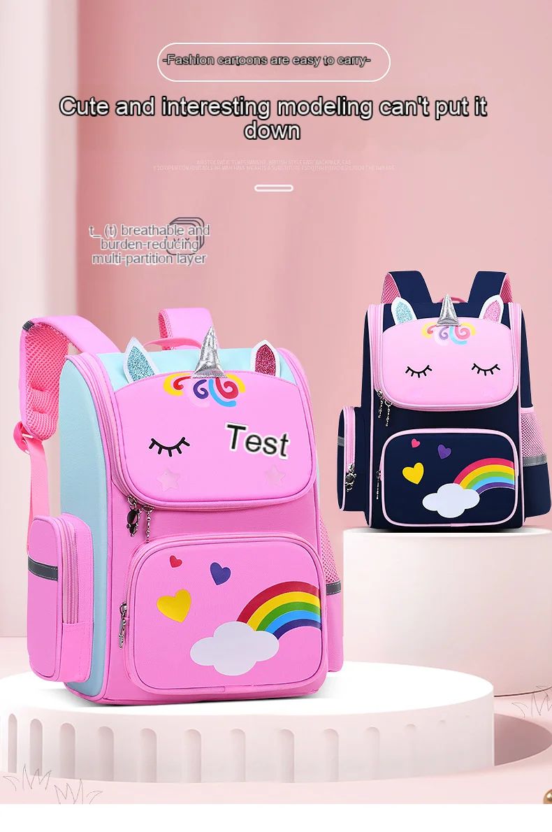 Mochila Escolar Feminina de Grande Capacidade Impermeável Estampa de Unicórnio