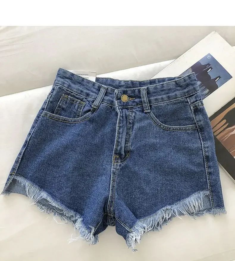 2025 New Summer Women High Wiast Raw Hem Denim Shorts Soild White Black Blue Korean Wide Leg Pants Mon Shorts  Jean Shorts