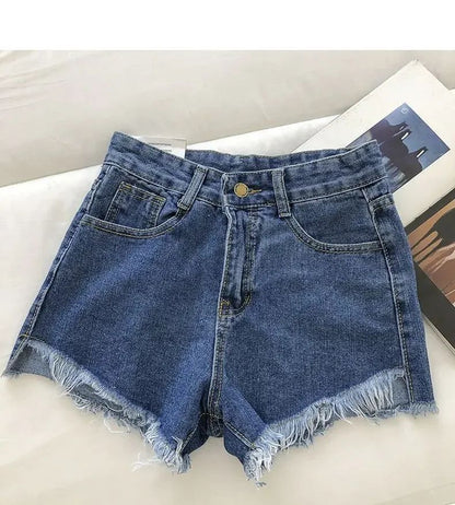 2025 New Summer Women High Wiast Raw Hem Denim Shorts Soild White Black Blue Korean Wide Leg Pants Mon Shorts  Jean Shorts