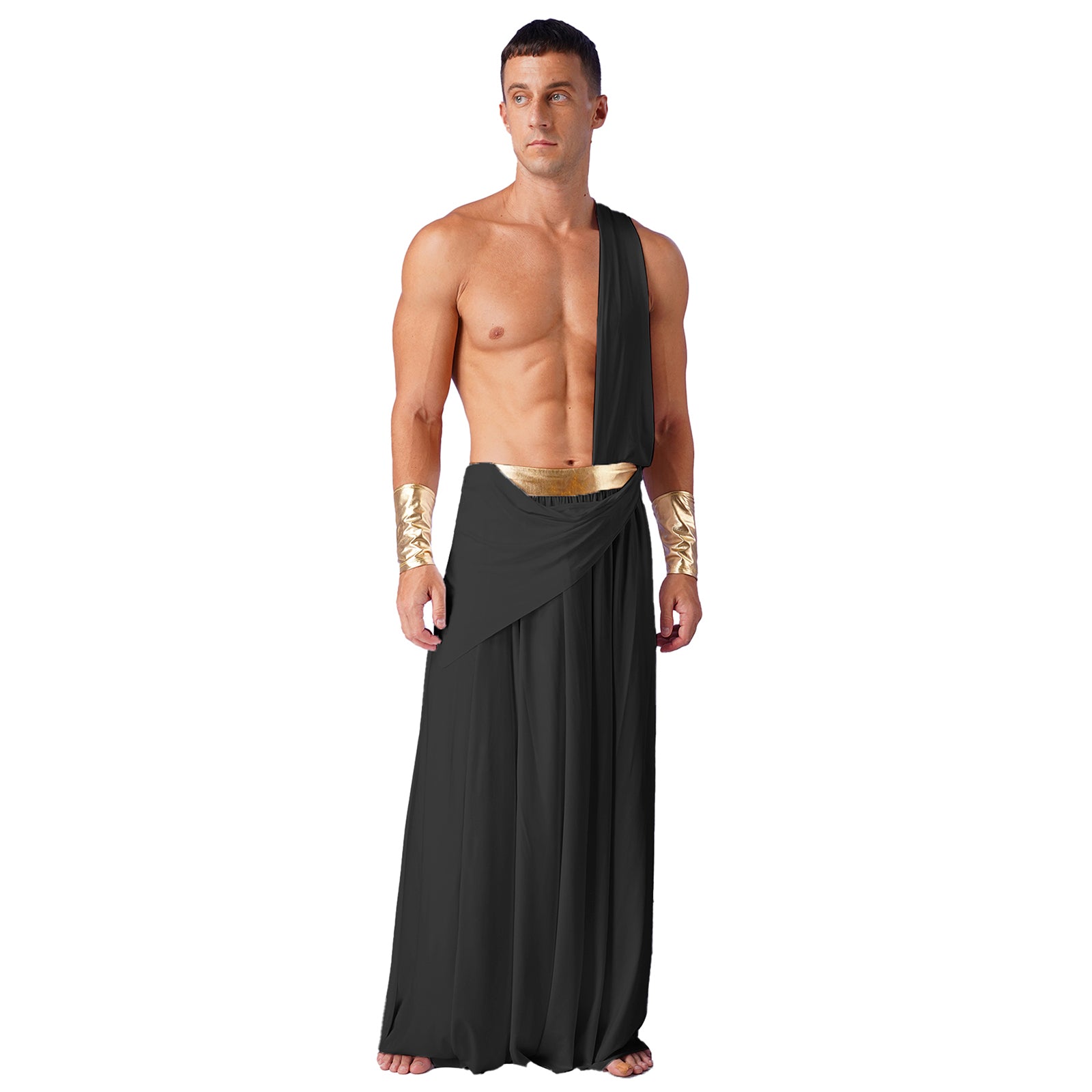 Mens Ancient Greek God Toga Gladiator Costume Roman Emperor One Shoulder Sleeveless Robe Halloween Medieval Warrior Dress Up