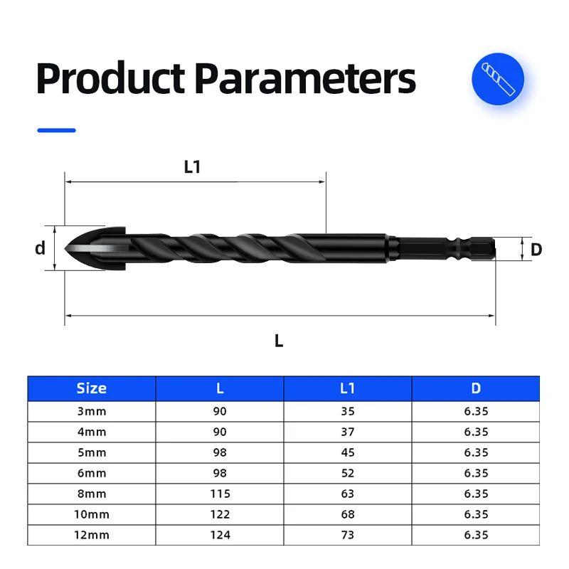Cross Hex Tile Drill Bit For Glass Concrete Ceramic Tile Hole Opener Tunsten Carbide Hard Alloy Bits Set Tools 3 4 5 6 8 10 12mm