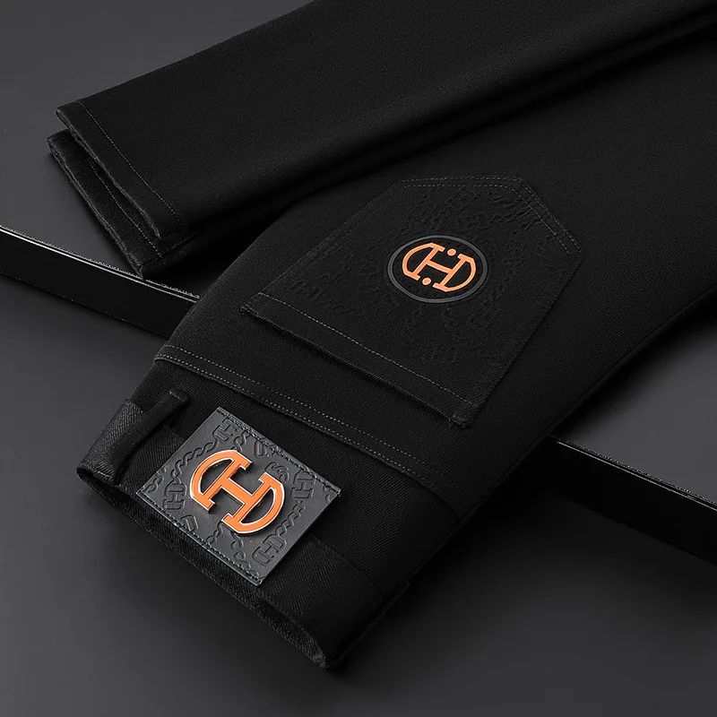 BlackJeans2024 Nova Coleção Outono/Inverno Marca da Moda Casual Slim Fit Elástica Estilo Europeu Calça Comprida Masculina Estampa Fashion