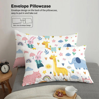 3pcs Cartoon Animal Park Theme Printed BeddingSet,For Bedroom, Guest Room (1*Duvet Cover + 2*Pillowcase, NO Core)