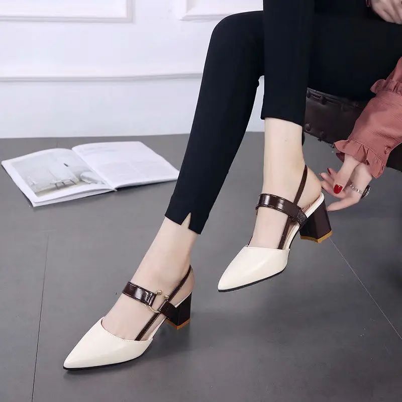 Women's Shoes Trend 2024 Shoe Genuine Leather Medium Heel Block Heels Mirror Luxury Designer Chunky Sandals Ladies Sexy Sandal