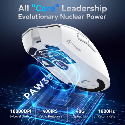 Mouse Gamer ATTACK SHARK R1 Sem Fio Leve 18000DPI PAW3311 Conexão Tri-modo Bluetooth/2.4G/USB com Macros para PC/Mac