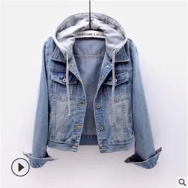 Women Denim Coat Hooded Single Breasted Button Jackets Hooded Patchwork Outerwear Cardigan Solid Pockets Streetwear Warm