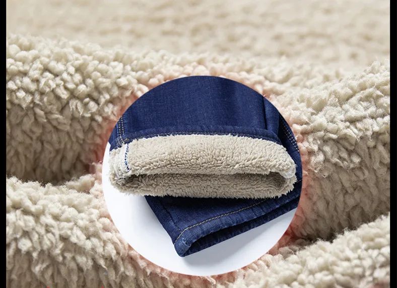 2025 New Classic  Men's Business Casual Velvet Jeans Winter Chinese Embroidery Straight Loose Warm Thick Pants