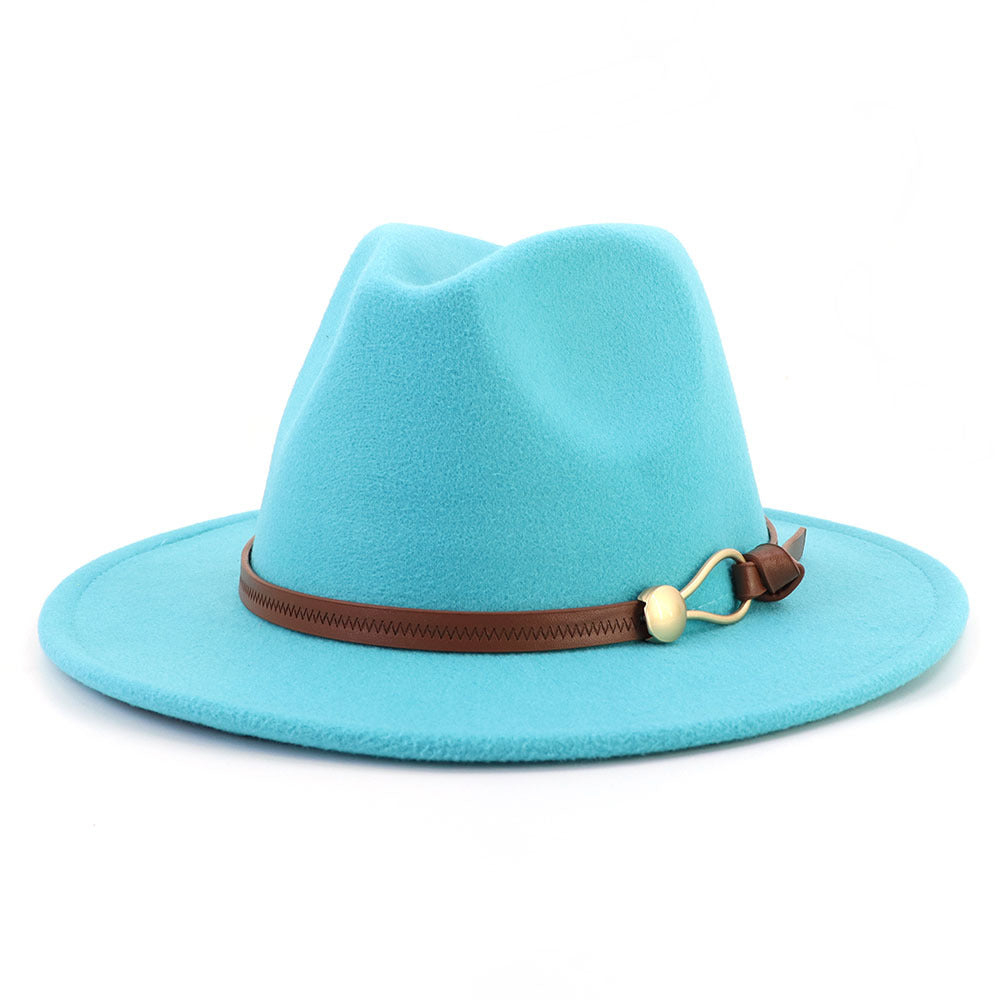 New Brown Belt Buckle Jazz Fedora Hat Autumn Winter Women Men Party Church Top Hat Wide Brim Sun Hat Felt Panama Cap
